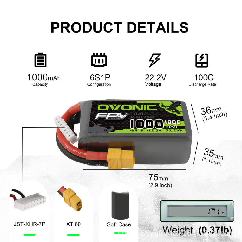 2Pcs OVONIC 1000mAh 100C 22.2V - Drone Rc Race avis et prix