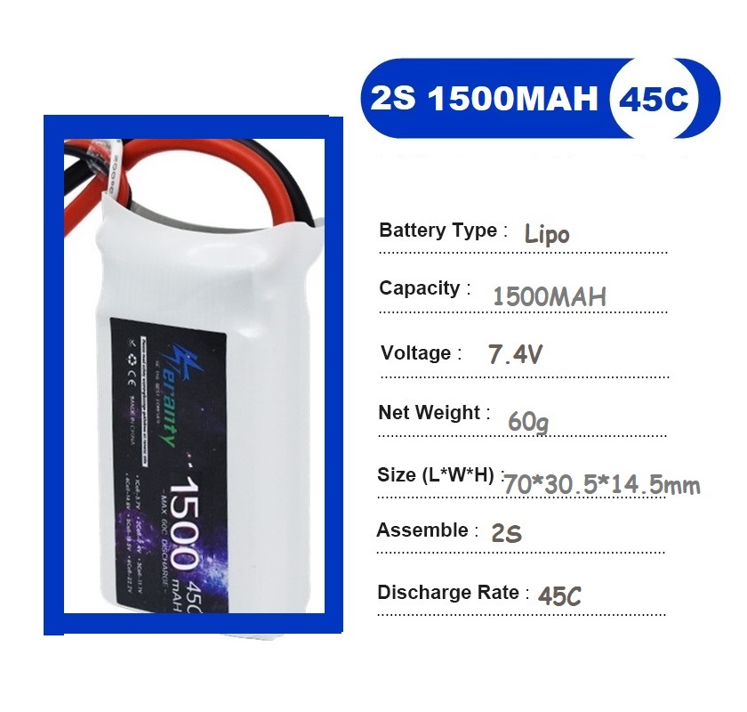 2PCS 7.4V Lipo 2S Battery 1500 - Drone Rc Race avis et prix