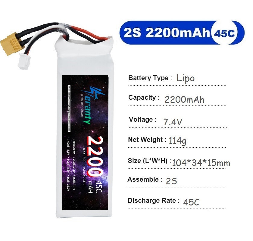2PCS 7.4V Lipo 2S Battery 1500 - Drone Rc Race avis et prix